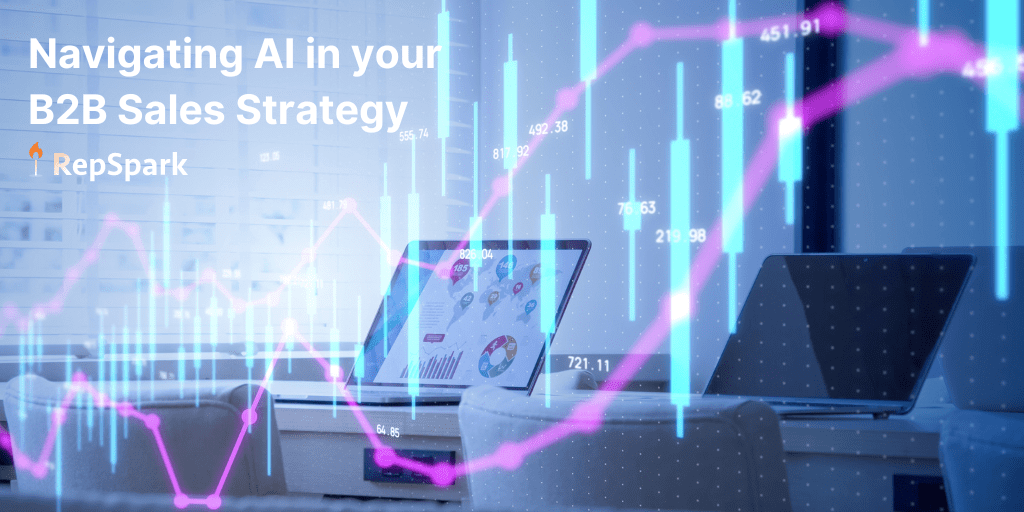 Banner stating Navigating AI In Your B2B Strategy on an image of a laptop with Purple Hue