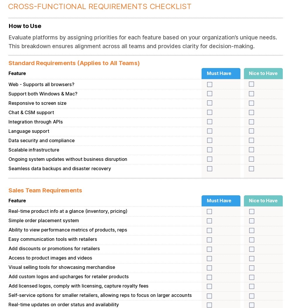 B2B Wholesale Ecommerce Platform RFP Checklist Example Content