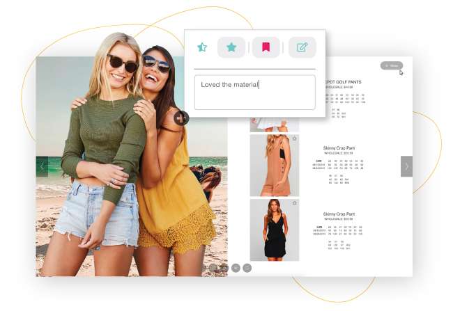 RepSpark Digital Catalog featuring two women on the left and product images with descriptions on the right - Empowering Retail Solutions
