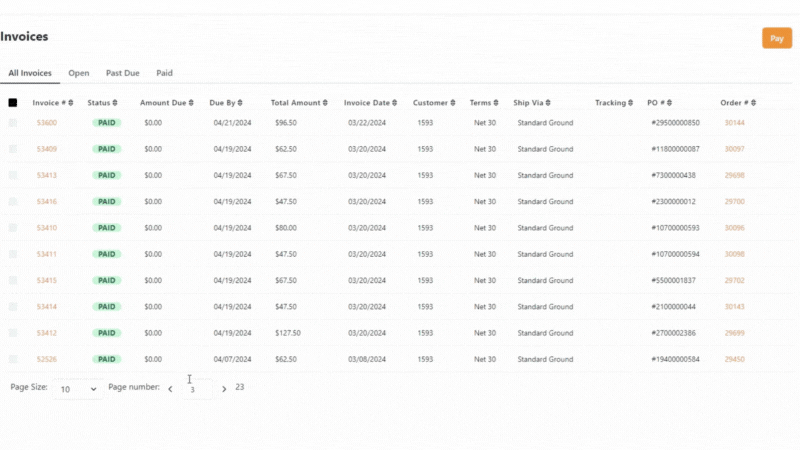 gif of RepSpark's invoice pagination feature