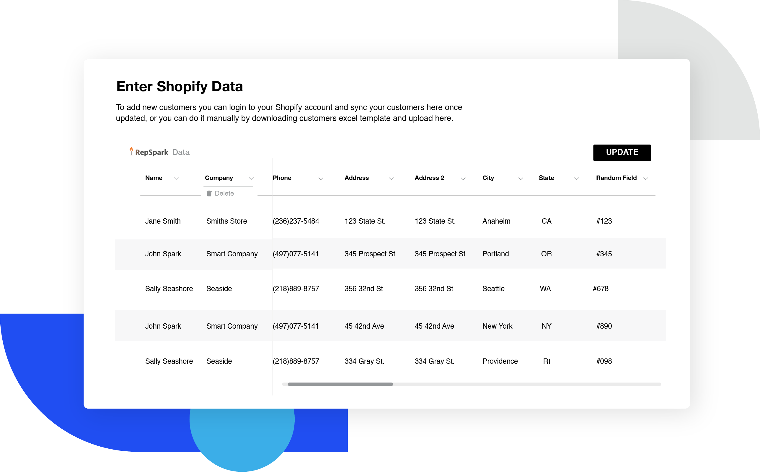 Image of customer data information through shopify.